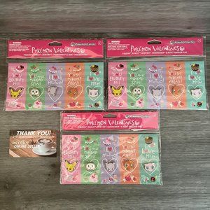 Lot of 3 Pokemon Valentines Pins: Pikachu, Rowlet, Mewtwo, Charmander, Mew NWT